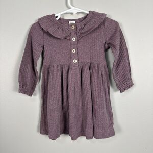 Kate Quinn Girls 18-24 Months Cotton Ribbed Purple Long Sleeve Dress